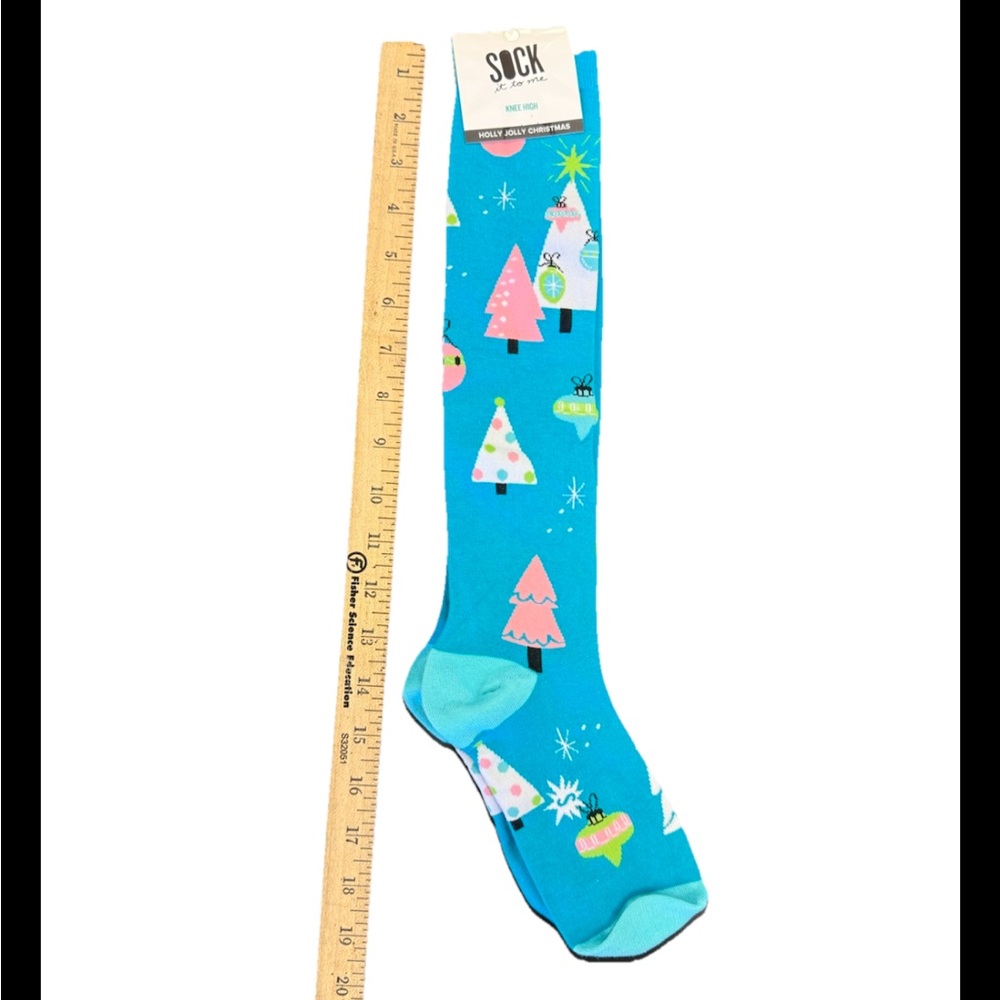 Sock it to Me Festive Blue Knee-High Socks- Holly Jolly Christmas